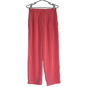 Vintage Wide Leg High Waist Pleated Coral Pink Pants Women Small Slacks Trousers